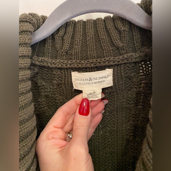 Ralph Lauren Denim & Supply cowl-neck cable knit fisherman’s sweater olive sz XL - Picture 8 of 9